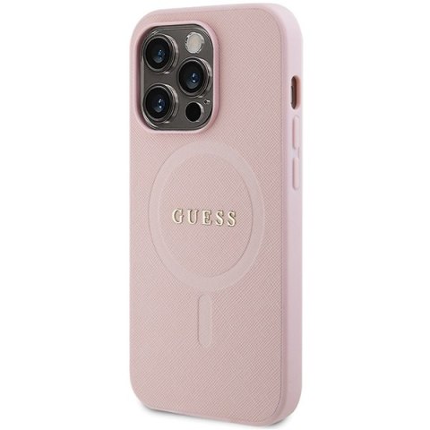 Etui na telefon iPhone 13/13 Pro Guess Saffiano MagSafe różowe