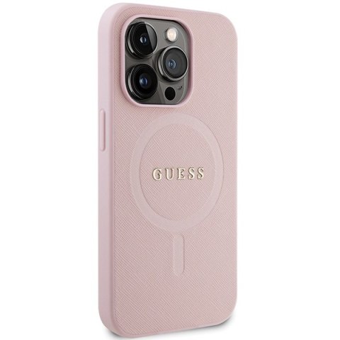 Etui na telefon iPhone 13/13 Pro Guess Saffiano MagSafe różowe