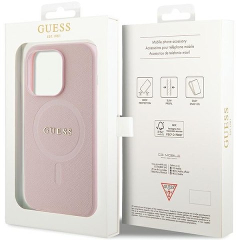 Etui na telefon iPhone 13/13 Pro Guess Saffiano MagSafe różowe