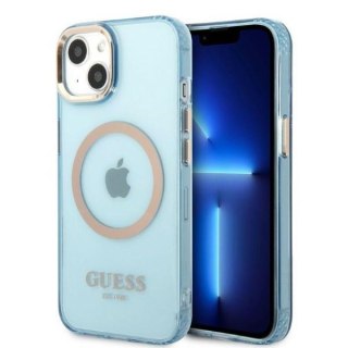 Etui iPhone 13 Guess Gold Outline Translucent MagSafe niebieskie