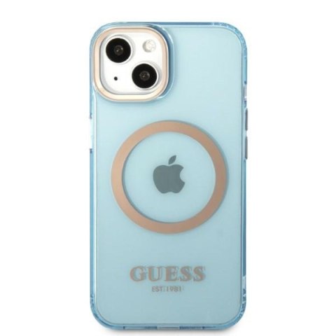 Etui iPhone 13 Guess Gold Outline Translucent MagSafe niebieskie