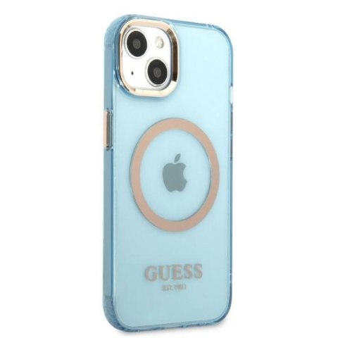 Etui iPhone 13 Guess Gold Outline Translucent MagSafe niebieskie