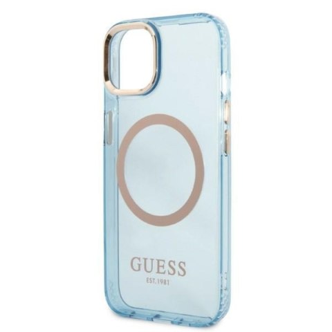 Etui iPhone 13 Guess Gold Outline Translucent MagSafe niebieskie