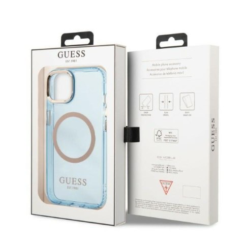 Etui iPhone 13 Guess Gold Outline Translucent MagSafe niebieskie