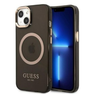 Etui na telefon iPhone 13 Guess Gold Outline MagSafe czarne 透明