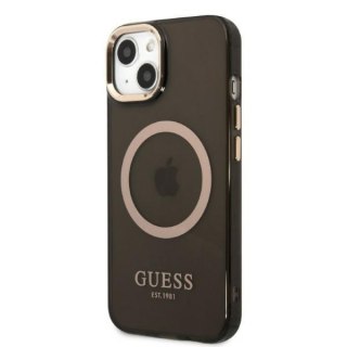 Etui na telefon iPhone 13 Guess Gold Outline MagSafe czarne 透明