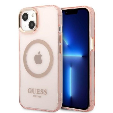 Etui iPhone 13 Guess Gold Outline Translucent MagSafe różowe