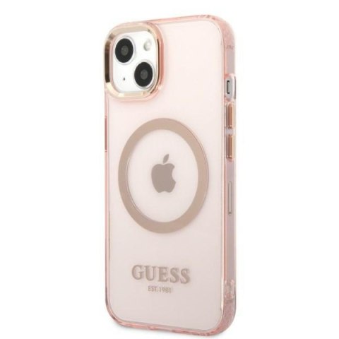 Etui iPhone 13 Guess Gold Outline Translucent MagSafe różowe