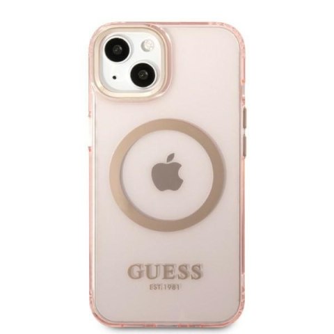 Etui iPhone 13 Guess Gold Outline Translucent MagSafe różowe