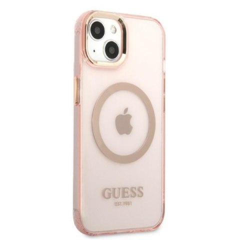 Etui iPhone 13 Guess Gold Outline Translucent MagSafe różowe