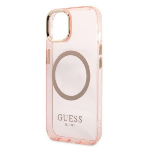 Etui iPhone 13 Guess Gold Outline Translucent MagSafe różowe