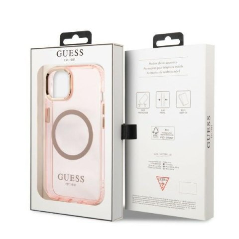 Etui iPhone 13 Guess Gold Outline Translucent MagSafe różowe