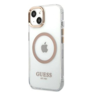 Etui na telefon iPhone 13 Guess Metal Outline MagSafe złote