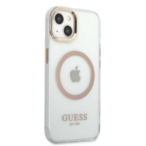 Etui na telefon iPhone 13 Guess Metal Outline MagSafe złote