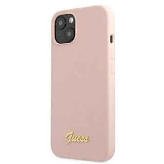 Etui na telefon iPhone 13 Guess Silicone MagSafe jasnoróżowe z logo