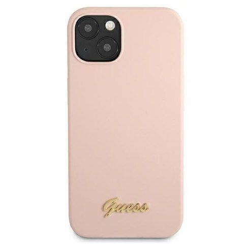 Etui na telefon iPhone 13 Guess Silicone MagSafe jasnoróżowe z logo