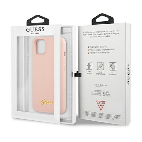 Etui na telefon iPhone 13 Guess Silicone MagSafe jasnoróżowe z logo