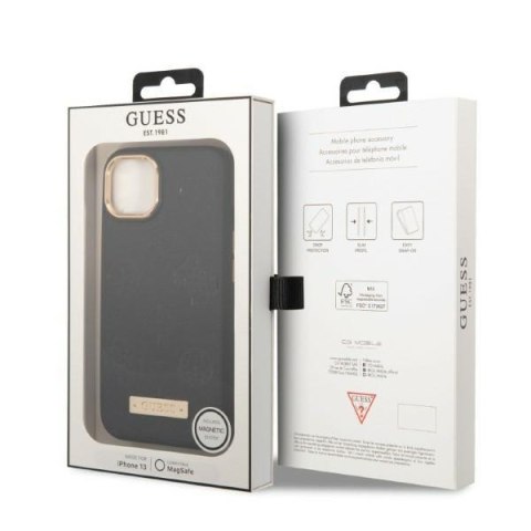 Etui na telefon iPhone 13 Guess Peony Logo MagSafe czarne