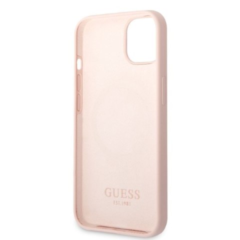 Etui na telefon iPhone 13 Guess Silicone MagSafe różowe silikonowe