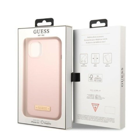 Etui na telefon iPhone 13 Guess Silicone MagSafe różowe silikonowe