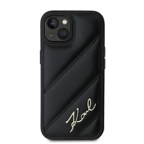 Etui na telefon iPhone 13 Karl Lagerfeld czarne Diagonal Quilted Script