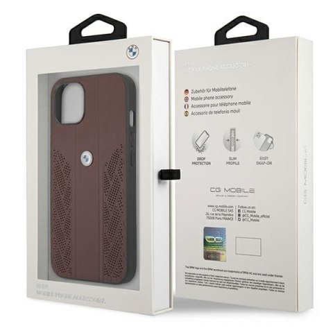 Etui na telefon iPhone 13 mini BMW czerwone hardcase skórzane