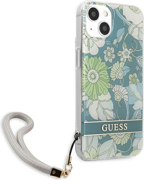 Etui na telefon iPhone 13 mini Guess zielone hardcase Flower Strap