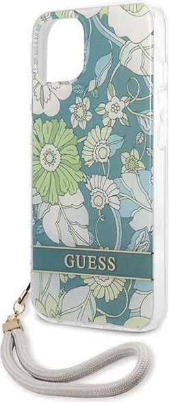 Etui na telefon iPhone 13 mini Guess zielone hardcase Flower Strap