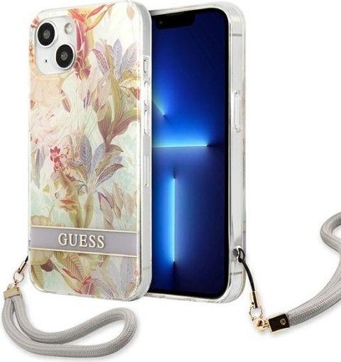 Etui na telefon iPhone 13 mini Guess fioletowe hardcase Flower Strap