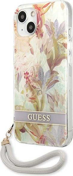 Etui na telefon iPhone 13 mini Guess fioletowe hardcase Flower Strap