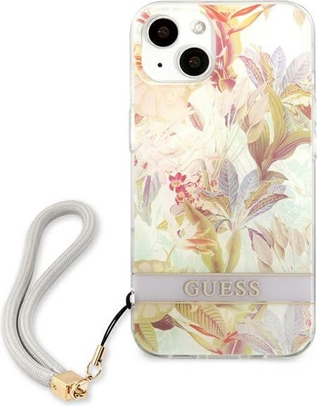 Etui na telefon iPhone 13 mini Guess fioletowe hardcase Flower Strap