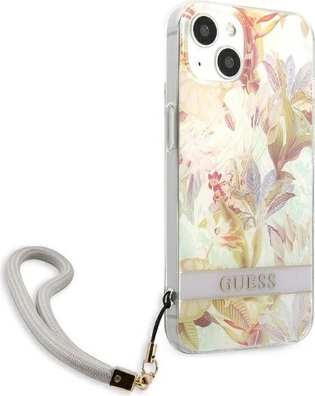 Etui na telefon iPhone 13 mini Guess fioletowe hardcase Flower Strap