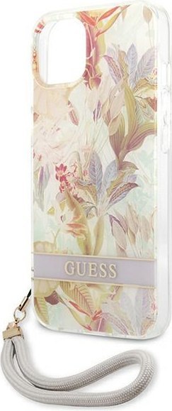 Etui na telefon iPhone 13 mini Guess fioletowe hardcase Flower Strap