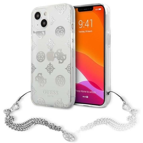 Etui na telefon iPhone 13 mini Guess srebrne hardcase Peony Chain