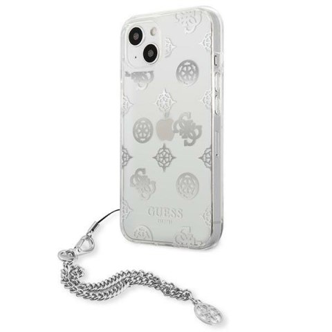 Etui na telefon iPhone 13 mini Guess srebrne hardcase Peony Chain