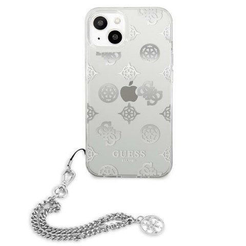 Etui na telefon iPhone 13 mini Guess srebrne hardcase Peony Chain