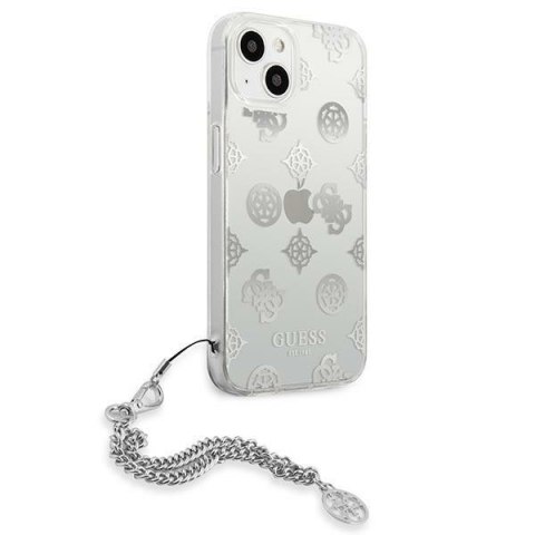 Etui na telefon iPhone 13 mini Guess srebrne hardcase Peony Chain