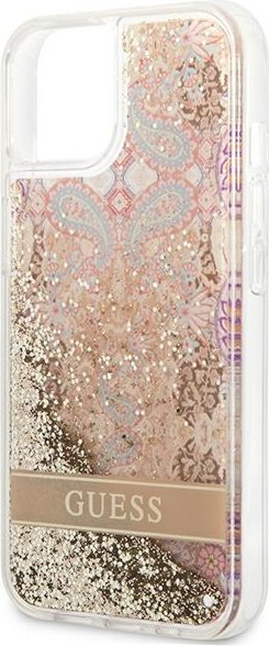 Etui na telefon iPhone 13 mini Guess złote hardcase Paisley Glitter