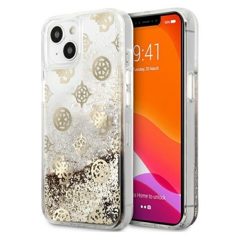 Etui na telefon iPhone 13 mini Guess złote hardcase Peony Glitter