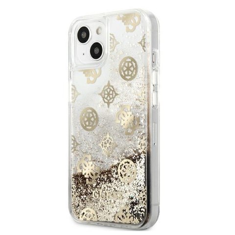 Etui na telefon iPhone 13 mini Guess złote hardcase Peony Glitter