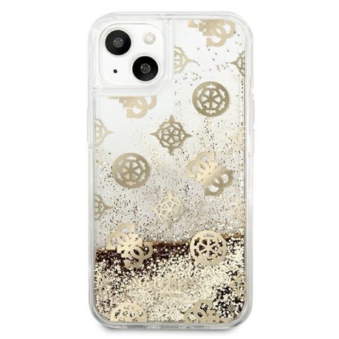 Etui na telefon iPhone 13 mini Guess złote hardcase Peony Glitter