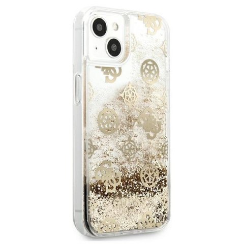 Etui na telefon iPhone 13 mini Guess złote hardcase Peony Glitter