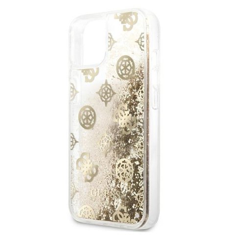 Etui na telefon iPhone 13 mini Guess złote hardcase Peony Glitter