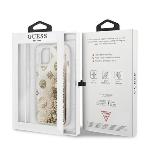 Etui na telefon iPhone 13 mini Guess złote hardcase Peony Glitter