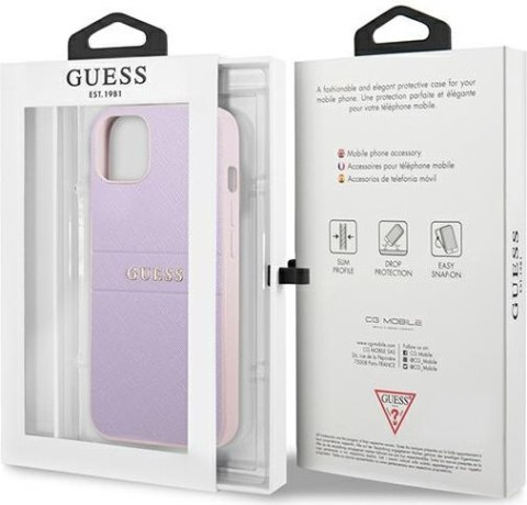 Etui na telefon iPhone 13 mini Guess fioletowe Saffiano hardcase