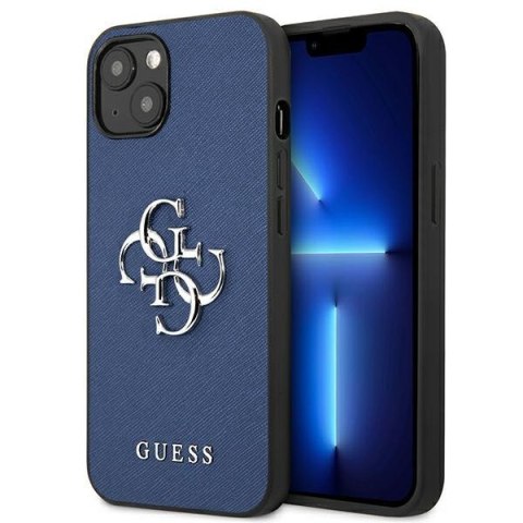 Etui na telefon iPhone 13 mini Guess niebieskie hardcase Saffiano