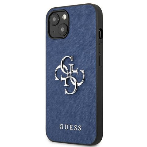 Etui na telefon iPhone 13 mini Guess niebieskie hardcase Saffiano