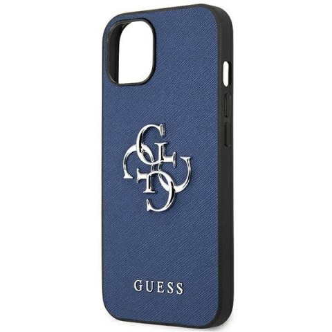 Etui na telefon iPhone 13 mini Guess niebieskie hardcase Saffiano