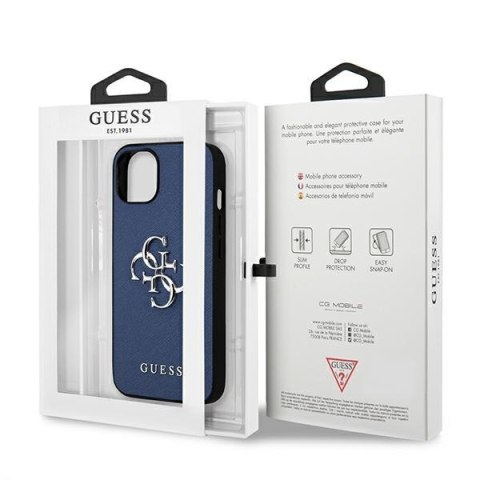 Etui na telefon iPhone 13 mini Guess niebieskie hardcase Saffiano