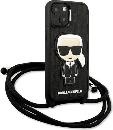 Etui na telefon iPhone 13 mini Karl Lagerfeld czarne Monogram Patch